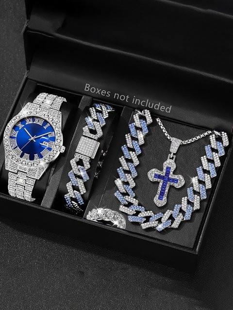 CMK Schmuck-Set, Armbanduhr, Halskette, Ring, Quarz, Edelstahl, Blau, Herren - Bild 1