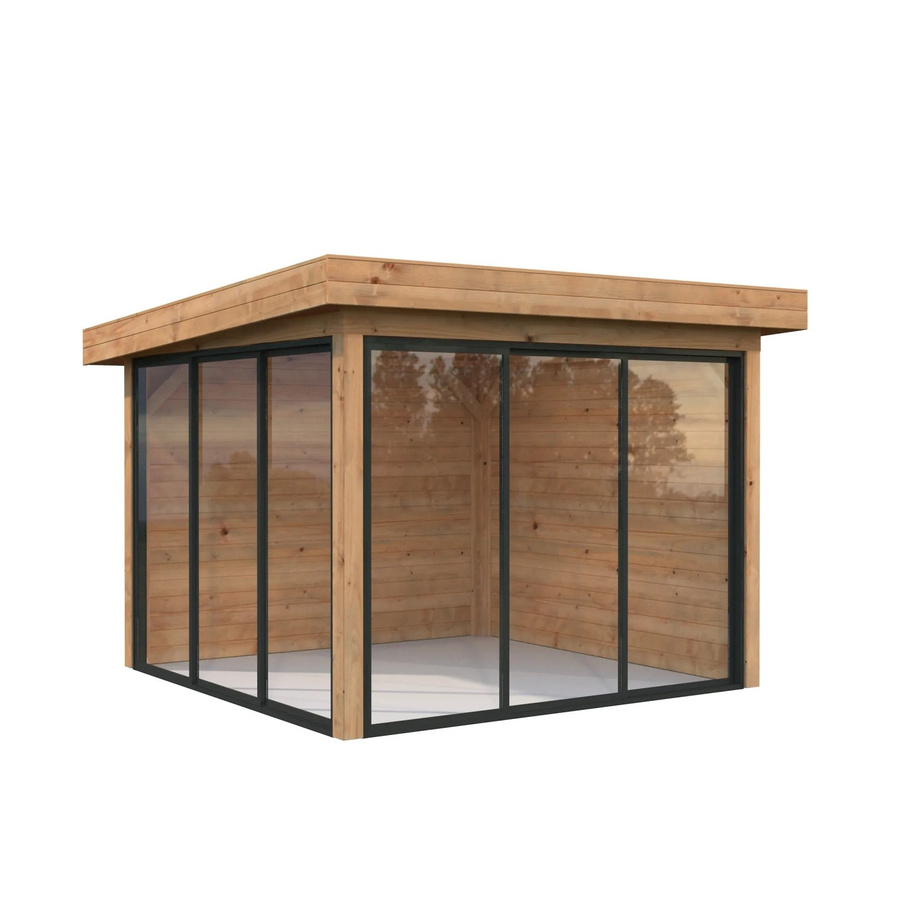 Palmako Pavillon Lenna Set 401 Slide aus Fichtenholz in Braun mit Pultdach und Alu-Schiebetüren B/H/T: 300 x 245 x 300 cm - Bild 2
