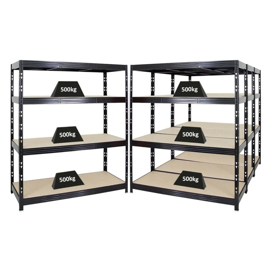 PROREGAL Rhino Profi Schwerlastregal Set aus 4 Einheiten, Schwarz, H x B x T: 180 x 160 x 60 cm, mit 4 verstellbaren MDF-Holzplatten pro Regal, Fachlast 500 kg - Bild 2