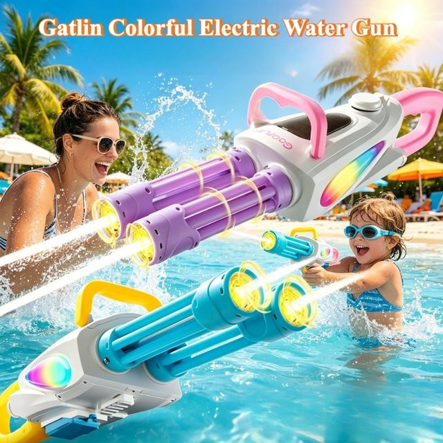 CTMA Gatling-Wasserpistole, vollautomatisch, mit LED Farbwechsel, rot, bunt / mehrfarbig - Bild 1