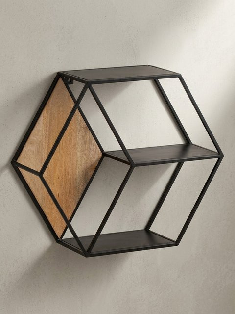 Wandregal KADIMA DESIGN aus Mango Massivholz und Metall im Industrial Stil, braun, B/H/T: 60 x 52 x 20 cm - Bild 1