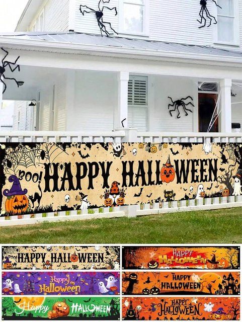 VIKAMA Halloween-Banner mit Kürbis-Motiv als Willkommensschild für Garten und Außenzaun, B/H: 180 x 35 cm - Bild 1