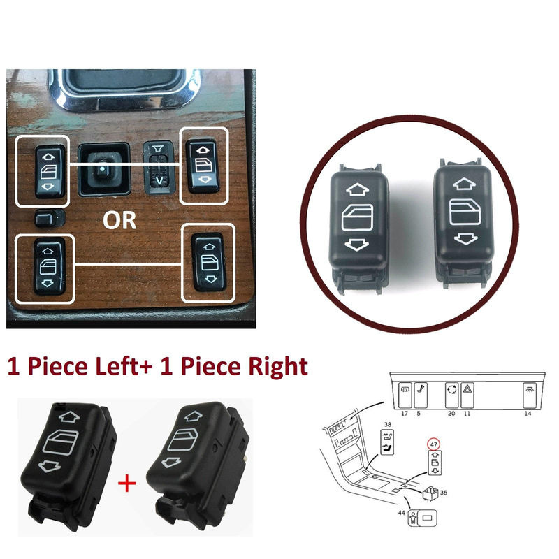 BROSS Mittelkonsolen-Steuerfensterschalter 5-Pin Links Rechts für Mercedes W124 A124 C124 S124 W126 C126 W463 W201 190 Schwarz BDP631+BDP632 - Bild 4