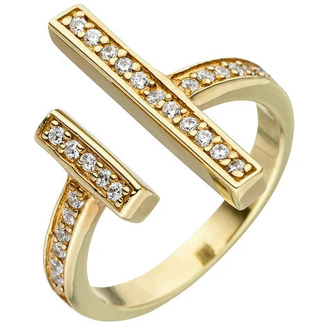 Colfem Ring Damen, 925 Silber, gold vergoldet, Zirkonia, Ringgröße 52 - Bild 1