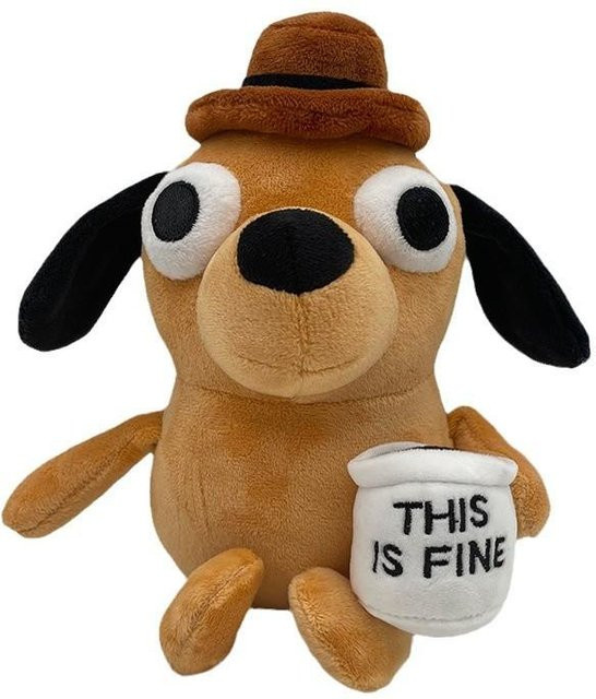 This Is Fine Meme Tier Kaffee Hund Plüschtier, Weiche Stoffpuppe, 25cm - Bild 1