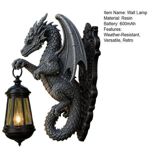 WillowEagle Solar Drache Wandleuchte Außen Vintage Harz Skulptur in Bronze und Schwarz mit LED und Dämmerungssensor - Bild 4