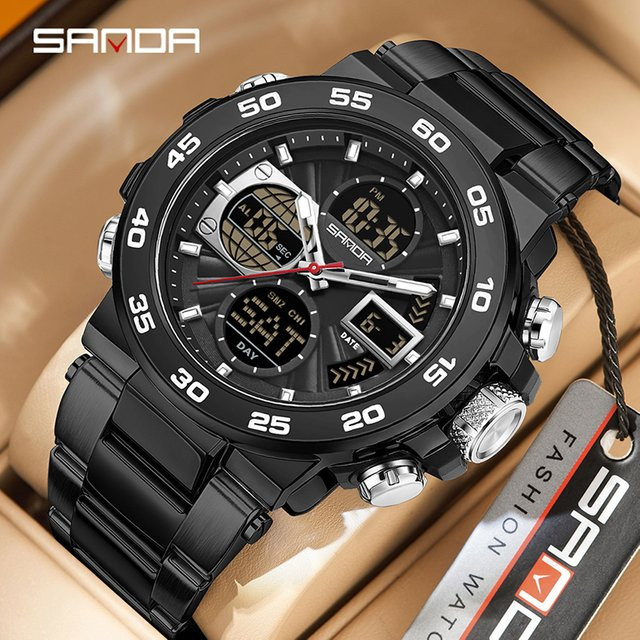 SANDA Armbanduhr Dual Display, Quarz, Stahlband, Herren - Bild 1
