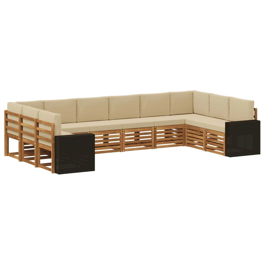 vidaXL Outdoor-Sofagarnitur aus Akazienholz und UV-beständigem Polyester in Natur-Beige mit 10 Modulen und Kissen inklusive - Bild 2
