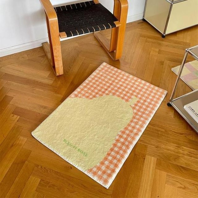 Moderner Teppich mit Schachbrettmuster in Orange, rutschfest und schmutzabweisend, B/T: 60 x 90 cm - Bild 1