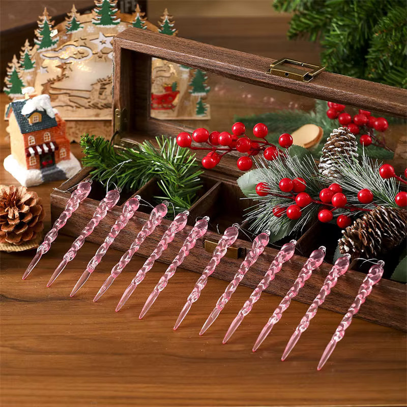 Beeinch Weihnachts-Schneeflocken-Ornament aus Acryl in Transparent und Pink mit Eiszapfen-Design als hängender Weihnachtsbaum-Anhänger - Bild 2