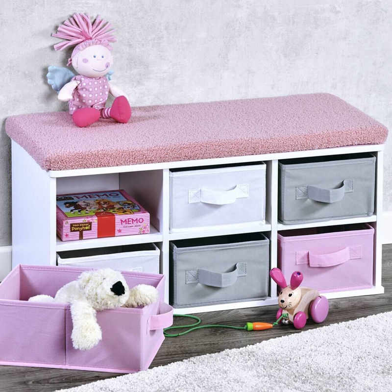 Kesper Kinder-Sitzbank mit Sitzkissen und Aufbewahrungsboxen aus Polyester in Pink und Weiß, B/H/L: 29,5 x 31 x 68 cm - Bild 2