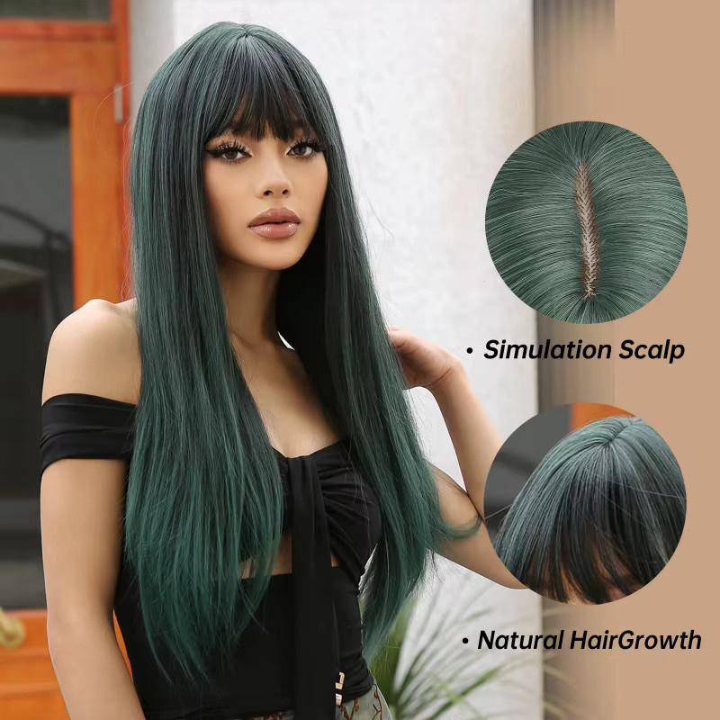 Suri Hair Perücke, dunkelgrün, lang, glatt, mit Pony, Damen - Bild 4