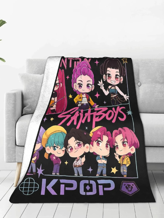 Huntrix Kpop Dämonenjäger Korallenfleece Überwurfdecke aus weichem Plüsch, Mehrfarbig, B: 150 cm, T: 125 cm - Bild 2