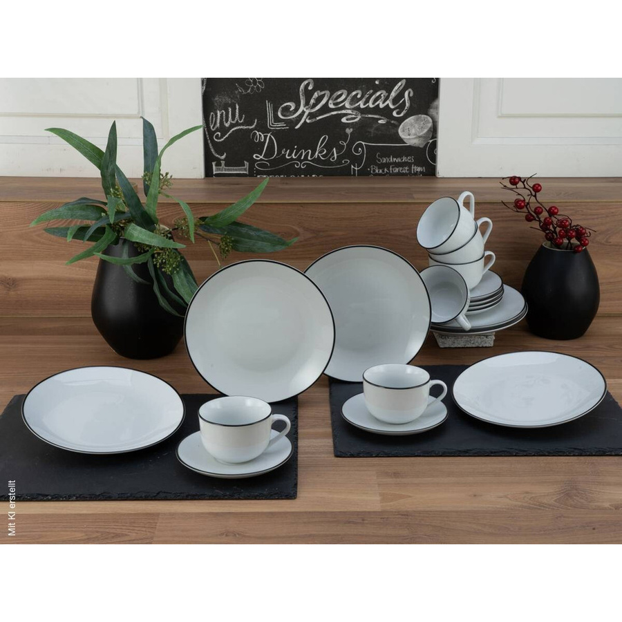 CreaTable Kaffeeservice Luna Black Line aus Porzellan, 18-teilig, Weiß/Schwarz - Bild 4