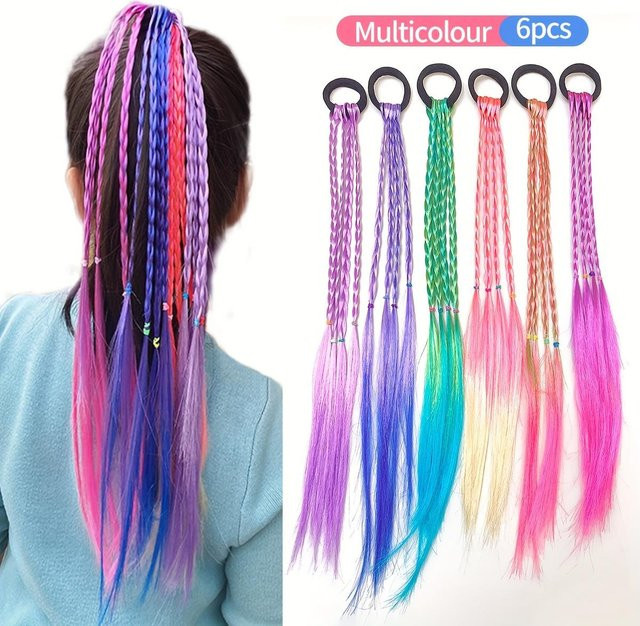 Zitronenliebe Haarschmuck Set, Bunte geflochtene Perücken und Stirnbänder, 6 Stück, Schwarz, Kinder - Bild 1