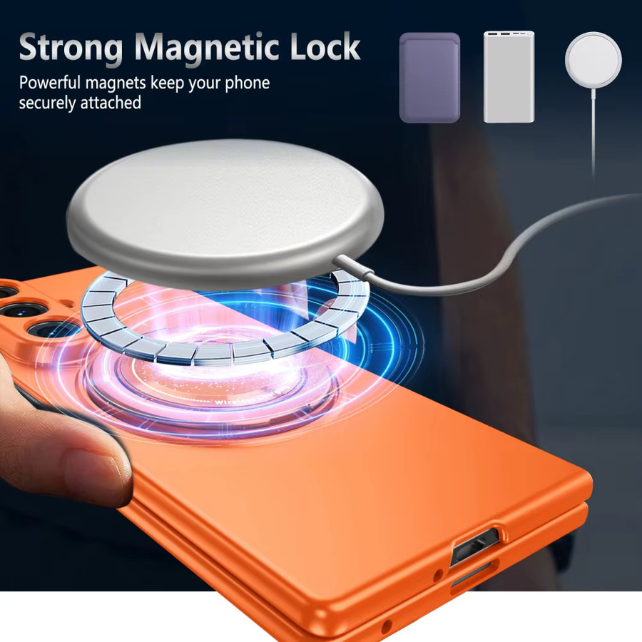 Stoßfeste Samsung Handyhülle mit militärischer Panzerung und 360 Grad drehbarer magnetischer Halterung für MagSafe kabelloses Laden in Schwarz und Orange - Bild 5