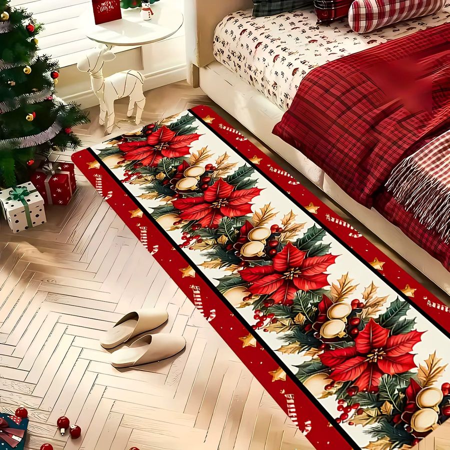 VIKAMAB Weihnachtsteppich mit Blumenglockenmuster, rutschfest und maschinenwaschbar für Wohnzimmer, Flur oder Schlafzimmer - Bild 2