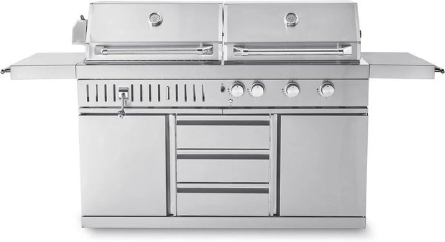 MyOutdoorKitchen Freistehender Gas- und Holzkohlegrill Stainless Collection aus Edelstahl mit Rotisserie und Grilllicht - Bild 1