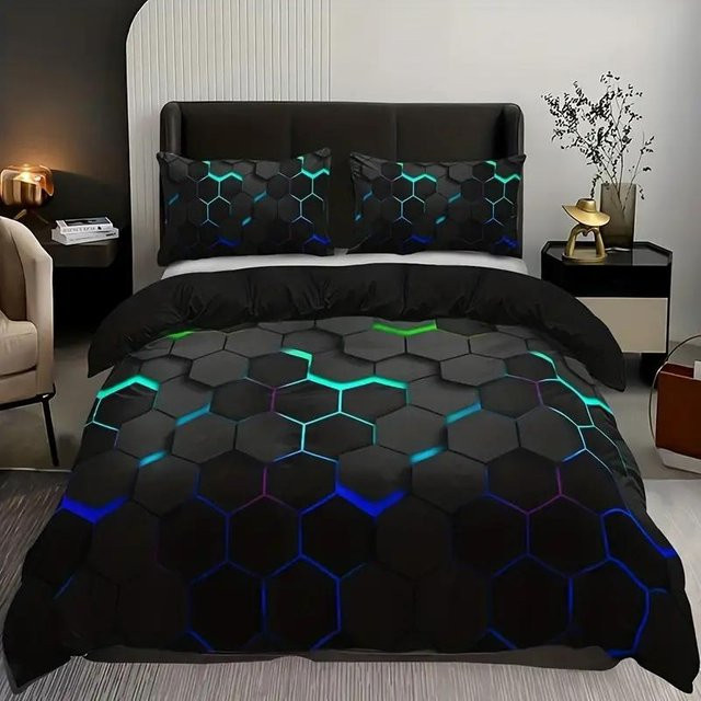 Bettwäsche-Set mit geometrischem Design von Binchi Outdoor Product, buntes Microfaser-Bettbezug-Set mit Kissenbezug für Erwachsene, B/H: 140 x 210 cm - Bild 1
