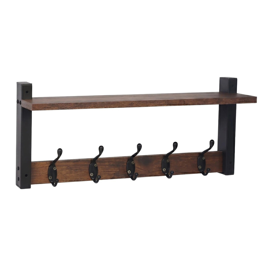 Relaxdays Schlüsselbrett aus MDF und Eisen mit 5 Haken und Ablage, Dunkelbraun/Schwarz, B: 43,5 cm, H: 19 cm, T: 11,5 cm - Bild 2