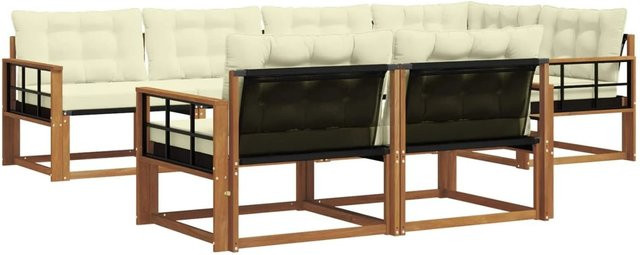 vidaXL Outdoor-Sofagarnitur 7-teilig aus Akazienholz mit Textilene und Kissen in Beige und Creme - Bild 1