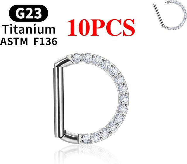 UHERA Nasenpiercing Ring, Titan, Zirkonia, Silber, Damen, 16G, 1.2x10mm - Bild 1
