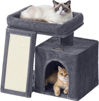 FEANDREA Kratzbaum für Katzen mit Höhle, Kratzrampe und Plattform in Dunkelgrau und Beige - Bild 1