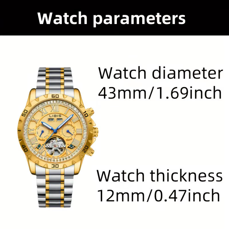 LIBIS Armbanduhr Automatik, Edelstahl, Gold, Herren - Bild 6