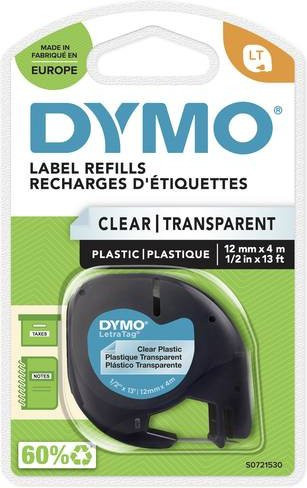 Dymo LetraTag Schriftbandkassette aus Kunststoff, schwarz auf transparent, 12mm, 4m - Bild 1