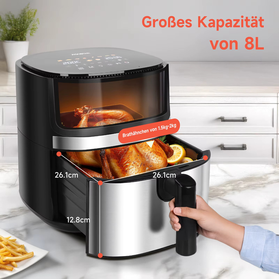 Aigostar Dual Blaze Heißluftfritteuse XXL 8L in Schwarz mit Sichtfenster, 2000W, 10 Programmen und digitalem LED Touchscreen - Bild 3