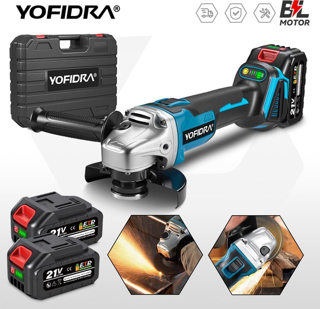 YOFIDRA Bürstenloser Akku-Winkelschleifer 125mm mit 4-Gang-Einstellung in Blau, kompatibel mit Makita LXT Akkus - Bild 1