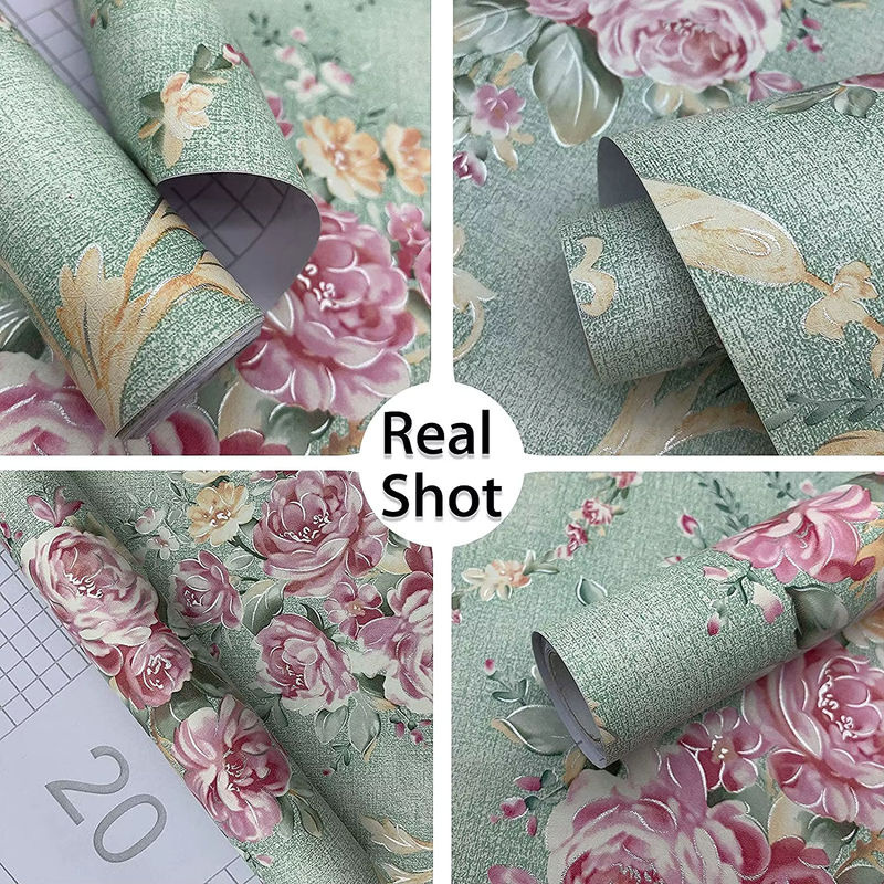 Brangdy Selbstklebende Retro Blumen-Tapete in Grün, Abnehmbare Vintage Kontaktfolie mit Blumenmuster - Bild 6