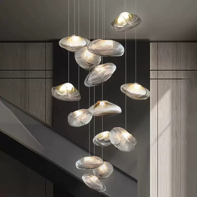 Moderne LED-Pendelleuchte von TAONUANSHU aus transparentem Glas in Silber für Wohnzimmer und Treppenhaus - Bild 2