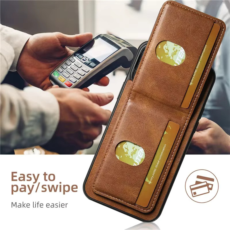 EUCAGR Luxus Leder Brieftasche Handyhülle mit Kartenhalter und Magnetverschluss für iPhone 16 15 14 13 12 11 Pro Max Plus XS XR in Braun - Bild 5