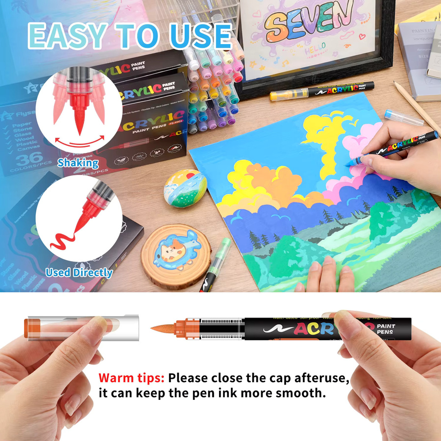 Set mit 36 flüssigen Acrylfarben-Markern in Multicolour für Kunstzeichnungen, DIY-Bastelarbeiten und Schulbedarf - Bild 4
