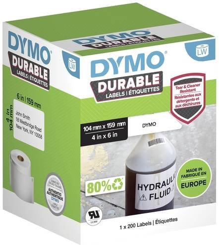 DYMO Durable Etikettenrolle Weiß aus Polypropylen, Universal, 200 Stück, B: 15,9 cm x H: 10,4 cm - Bild 1