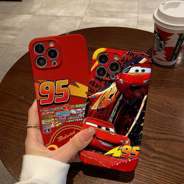 HOT Cars Lightning McQueen 95 Handyhülle für iPhone 11 bis iPhone 17 Pro Max Plus in Rot mit doppelschichtiger Rückabdeckung - Bild 1