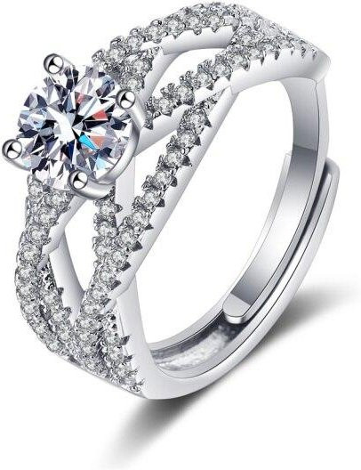Offener Ring 925 Silber, Zirkonia, Weiß, Damen - Bild 1