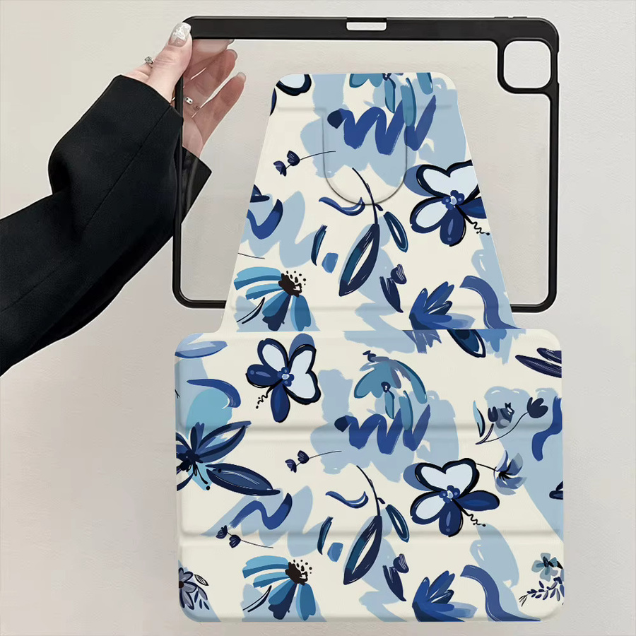 Samsung Tablet Hülle mit blauem Blumenmuster für Tab S9 Plus, S10 Plus, S7 FE und weitere Modelle - Bild 6