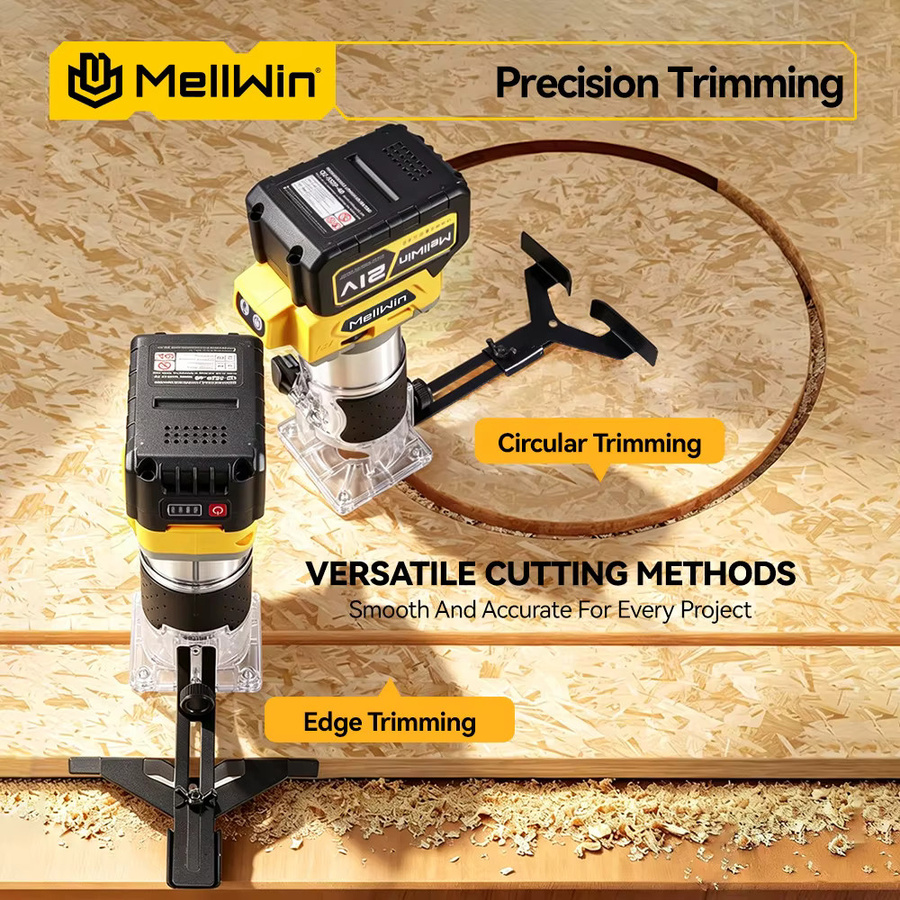 MELLWIN Bürstenloser Holzfräser mit 5 Geschwindigkeiten, kabelloser elektrischer Trimmer-Fräser für Holzbearbeitung, Gravur und Nutenfräsen, kompatibel mit Makita 18V Akku - Bild 6
