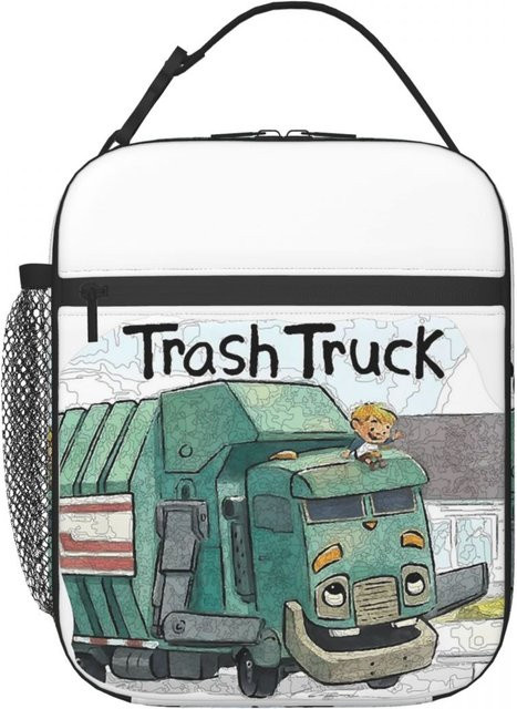 Fancy Style Studio Thermische Lunchtasche mit Müllwagen Cartoon Motiv, auslaufsicher und isoliert, Schwarz/Weiß - Bild 1