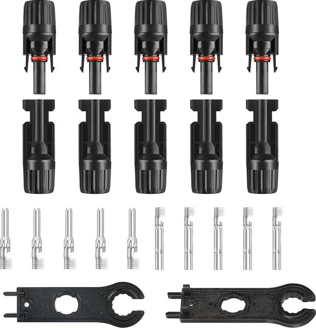 AOKIN Solarpanel-Kabelanschlüsse Set, 10 Stück, männlich und weiblich, IP67 wasserdicht, 1000 V, 30 A, 10 AWG, Farbe: Schwarz, inklusive Doppelschlüssel - Bild 1