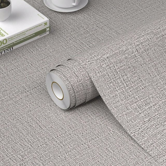TTOKKONG WALLPAPER Selbstklebende Vintage-Tapete in Grau mit Leinenstruktur als Vinyl-Kontaktfolie für Küche, Arbeitsplatte und Wohnzimmer - Bild 1