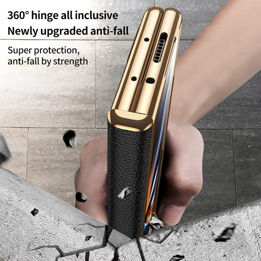 LANGSIDI Ledertasche für Samsung Galaxy Z Fold 6 5 4 3 mit vergoldetem Magnetscharnier und Spiegelfolie in Gold oder Weiß - Bild 3