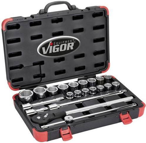 Vigor Steckschlüsselsatz V2318N mit 21 Teilen, 3/4 Zoll Antrieb, 20 mm, Farbe Schwarz - Bild 1