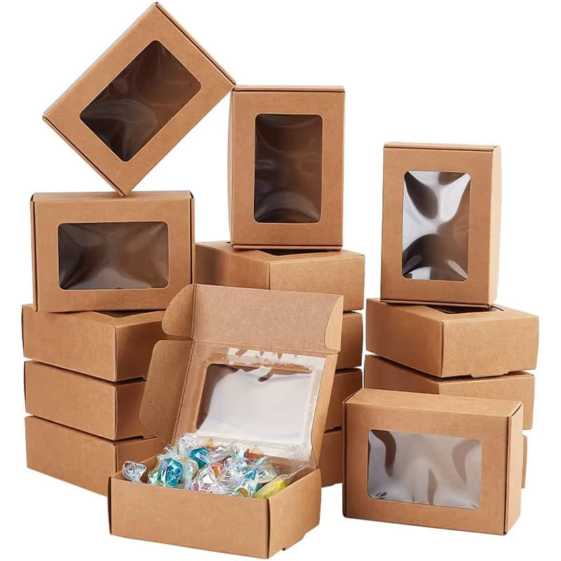 Kraftpapier-Geschenkboxen mit transparentem PVC-Fenster für Schokolade und Seife in Braun und Weiß - Bild 2