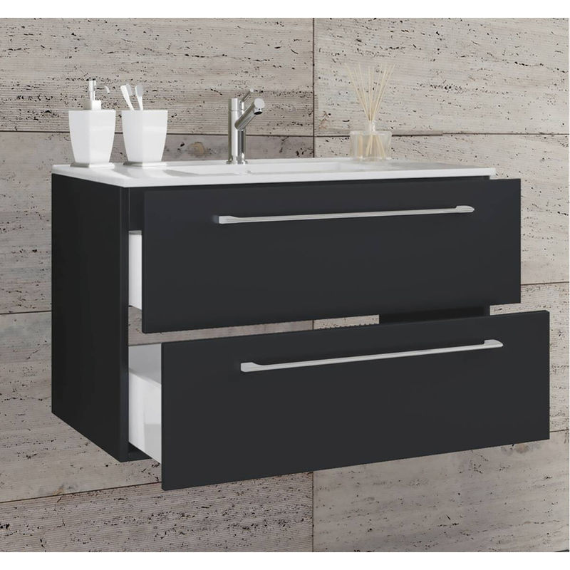 VCM Badmöbel Set Badinos 2-tlg. Waschplatz mit Keramik-Waschbecken und Unterschrank, hängend, Schwarz-Weiß, B/H/T: 81 x 52 x 46 cm - Bild 2