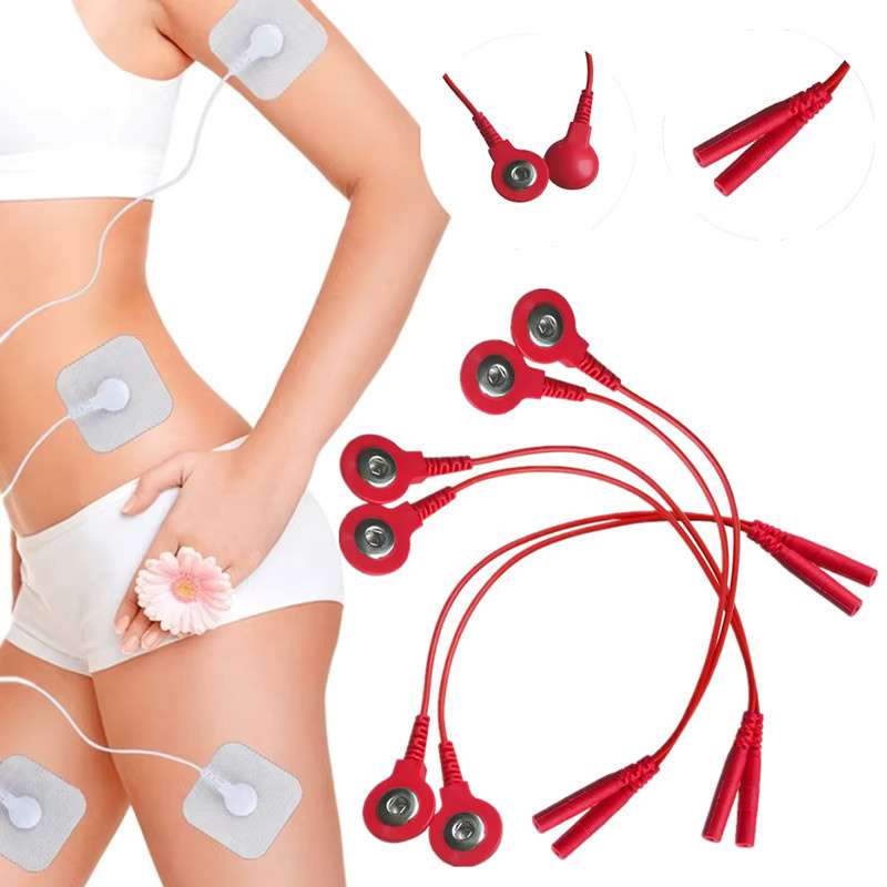 KuZHEN Elektrodenkabel Set mit 3,5 mm Stecker und 2 mm Schnappverschluss für TENS/EMS Massagegeräte in Schwarz und Rot - Bild 1