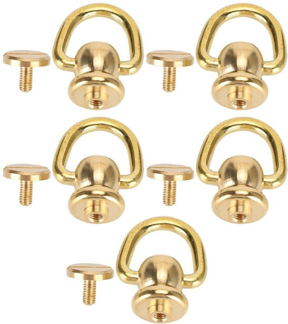 Igeteck D-Ring Nieten Chicago Stud Schrauben aus Messing in Gold und Beige, 5 Sets, Größe: 10 x 5 mm - Bild 1