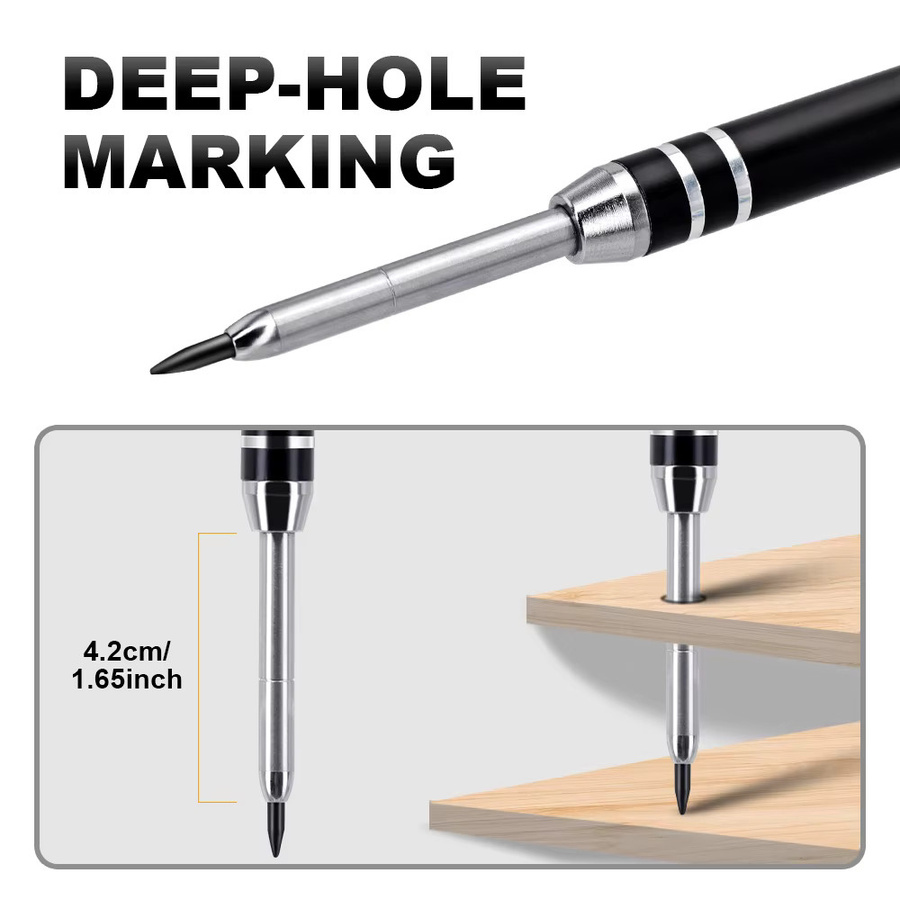 MROOFUL Zimmermannsbleistift-Set aus Metall mit 100 Graphit-Nachfüllminen in Schwarz, 42mm Langnase-Markierungswerkzeug für Holzbearbeitung und Ingenieurwesen - Bild 3